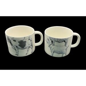 Chad Barrett By Creative Co -Op  Mugs  Lot Of 2  1 GOAT 1 Cow Ceramic White